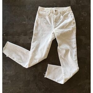 Good American White High Rise Skinny Jeans 8/29  Tulip Raw Hem Coastal Festival